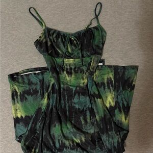Green and Black Tie-Dye Dress